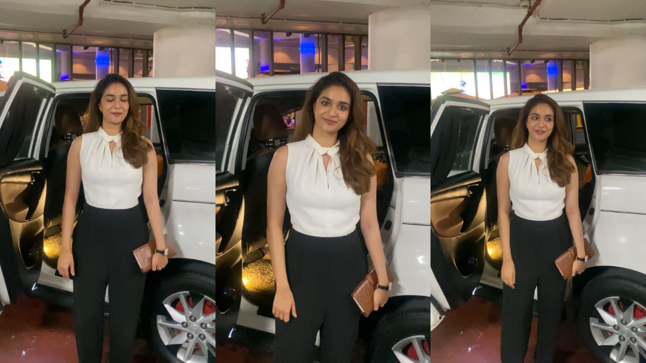 Keerthy Suresh wears white top and black pants to airport, it's perfect Friday office wear to date night look 
