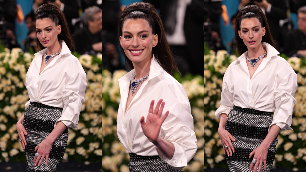 MET Gala 2025: Anne Hathaway’s jeweled skirt featured 200,000 beads and rhinestones. pc: Getty Images