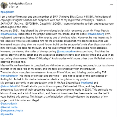 Anindyabikas Datta's Facebook Post