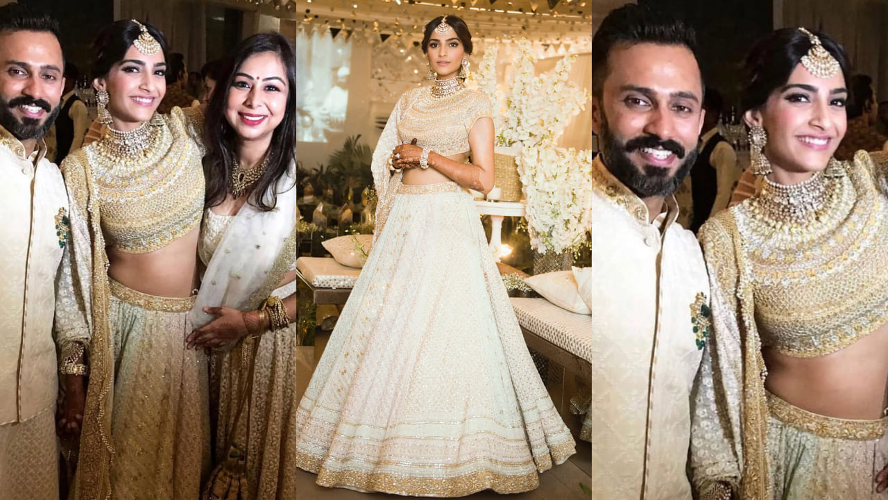 Sonam Kapoor's red and gold Anuradha Vakil wedding lehenga took six months to make, but highlight was multi-stranded matha patti