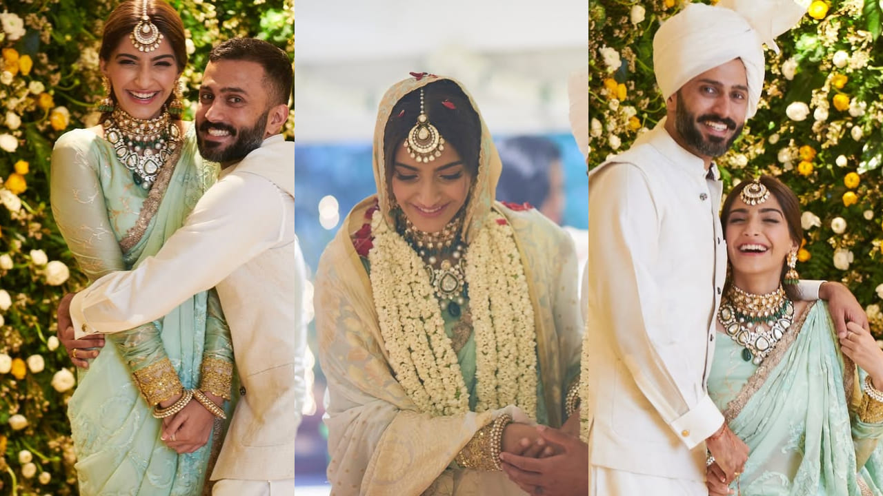 Sonam Kapoor's red and gold Anuradha Vakil wedding lehenga took six months to make, but highlight was multi-stranded matha patti
