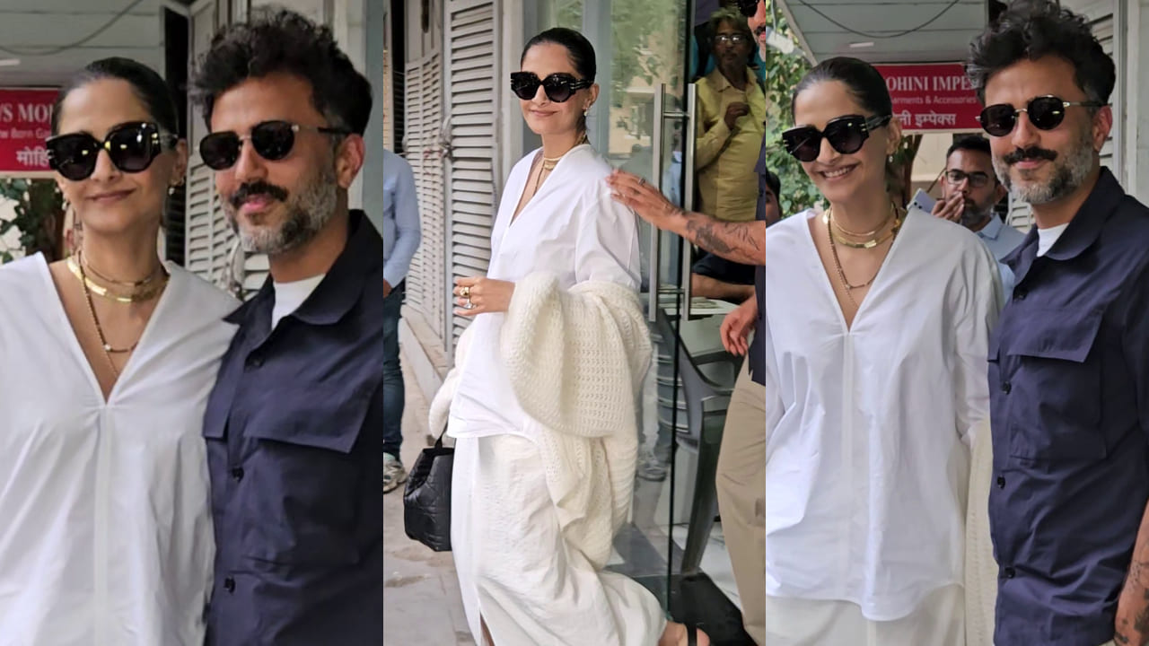 Sonam Kapoor wears mangalsutra with white cotton outfit and Dior bag worth Rs 3,60,000 on anniversary date with Anand Ahuja. PC: APH Images