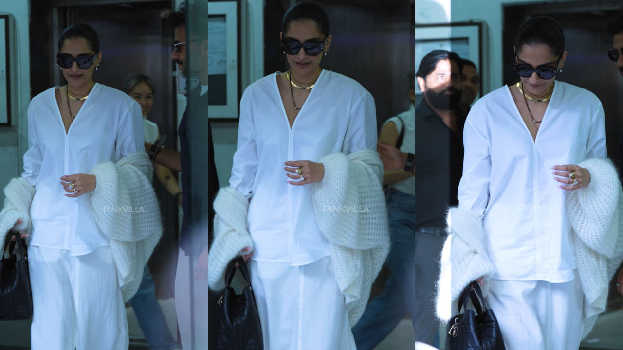 Sonam Kapoor wears mangalsutra with white cotton outfit and Dior bag worth Rs 3,60,000 on anniversary date with Anand Ahuja. PC: APH Images
