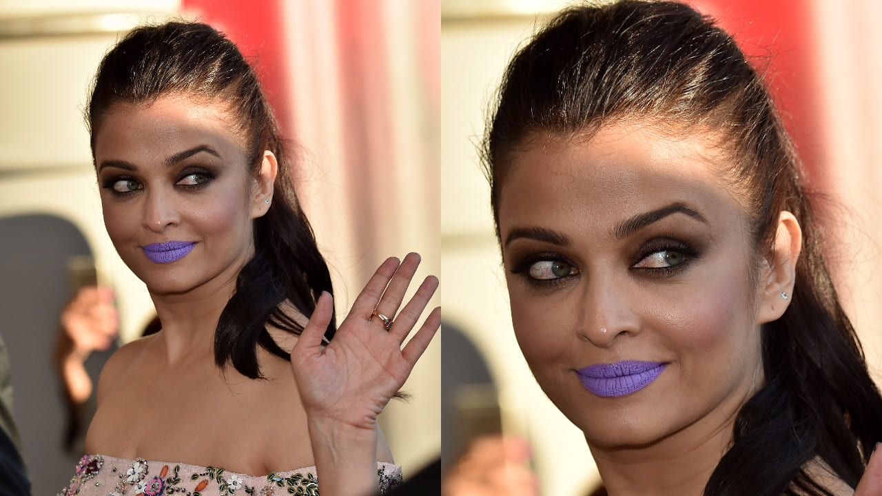 Aishwarya Rai Bachchan’s 4 boldest make-up looks from Cannes red carpet; purple lipstick tops. PC: Getty Images