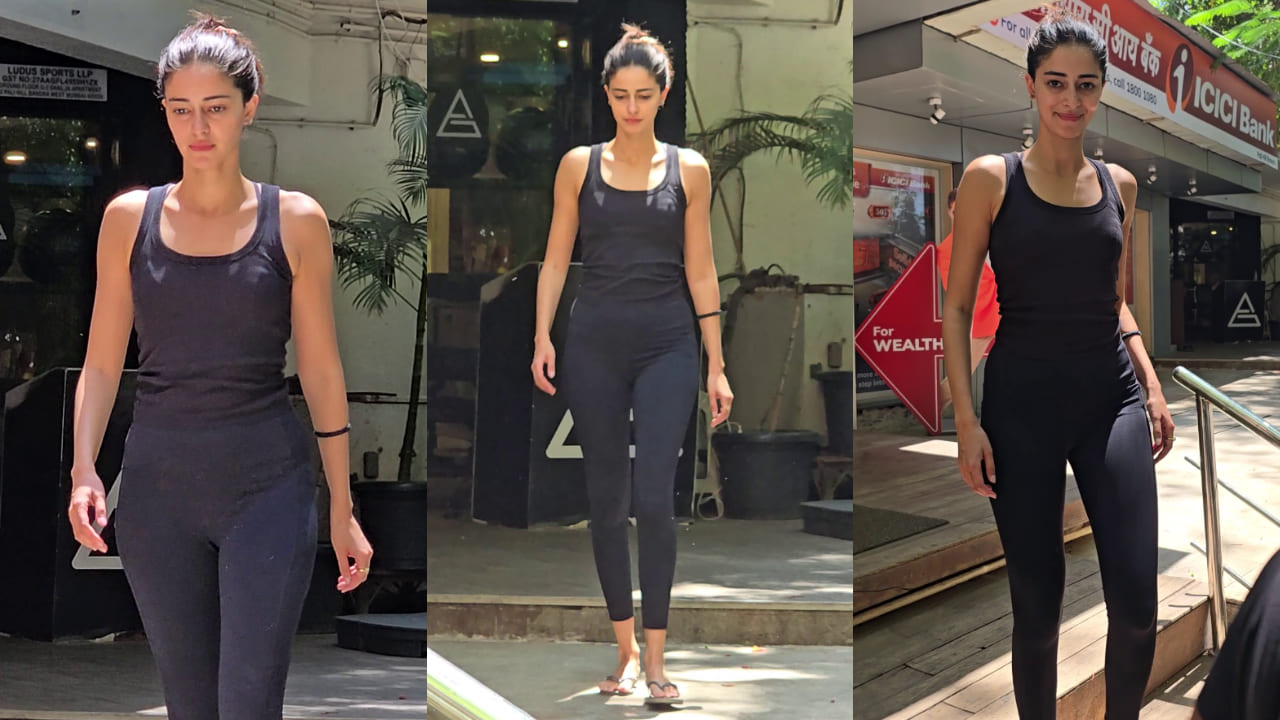 Ananya Panday shows how to style tank top with tights for a perfect workout outfit. PC: Varinder 
