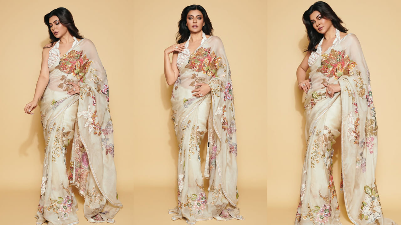 Sushmita Sen looks hot as she serves Mai Hoon Na vibes in breezy lightweight saree and modern blouse. PC: Dhruv Dixit