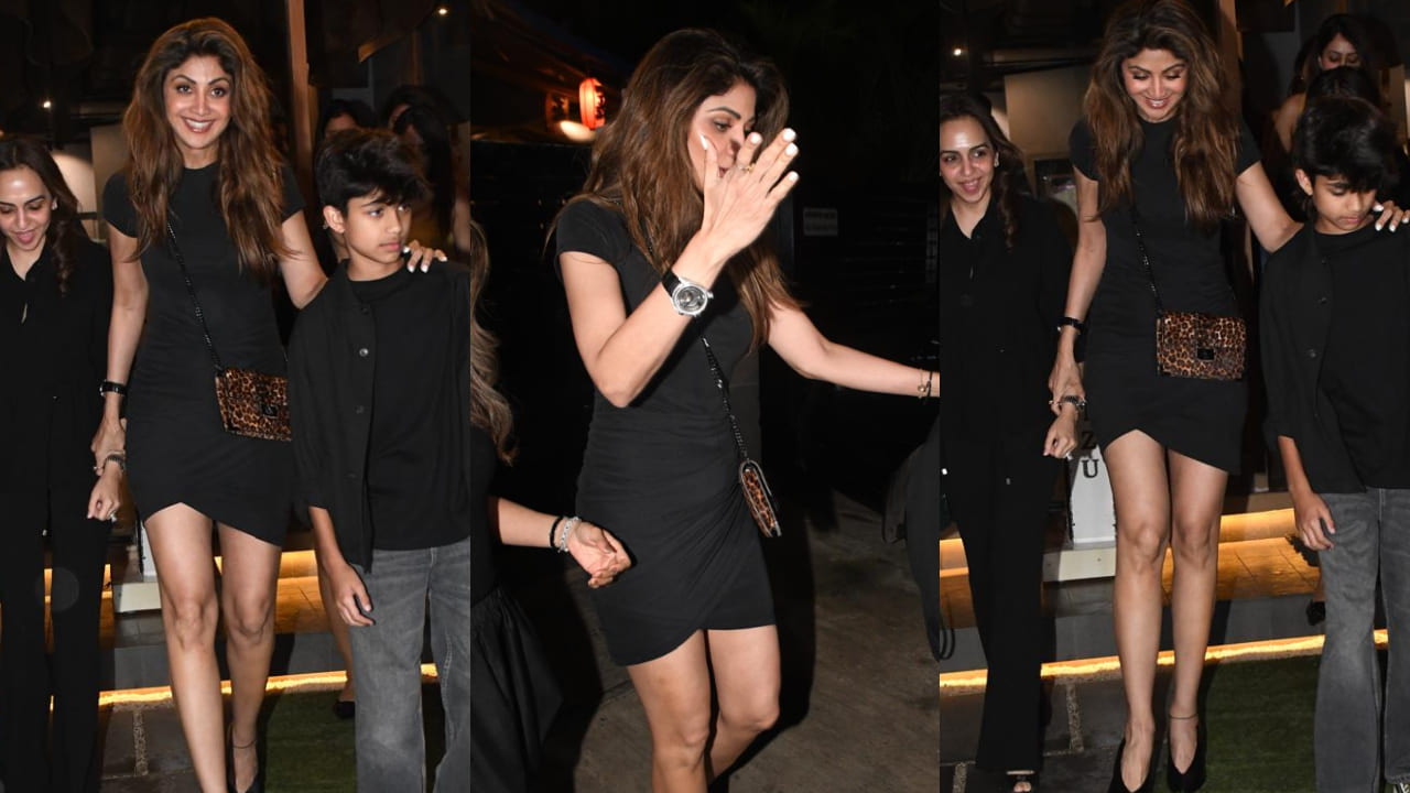 Not Shilpa Shetty’s mini black dress but Rs 35,300 Leopard print bag creates fashion moment on her dinner date. PC: Bablu, Varinder, APH Images 