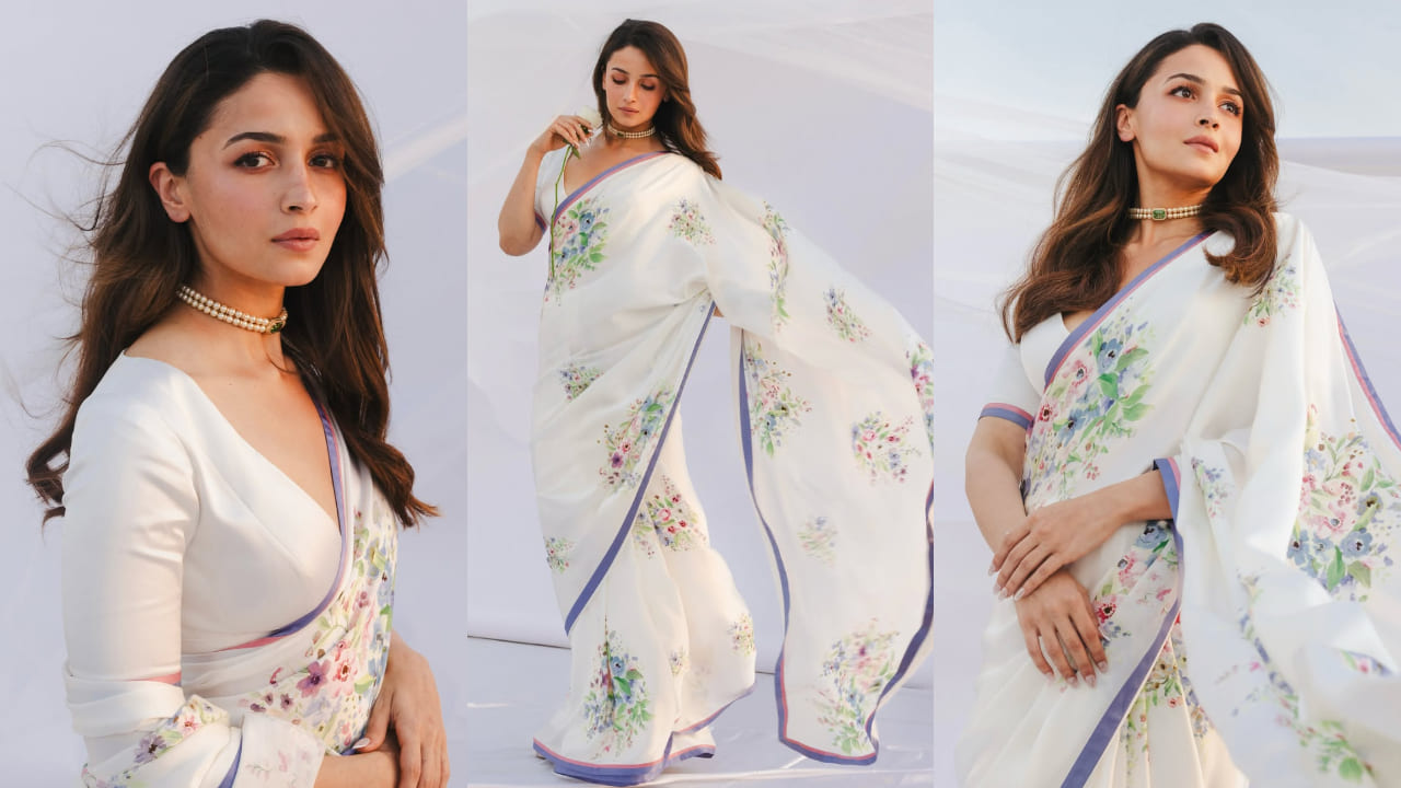11 floral sarees and blouse design ideas for summer weddings to copy from Alia Bhatt, Janhvi Kapoor 