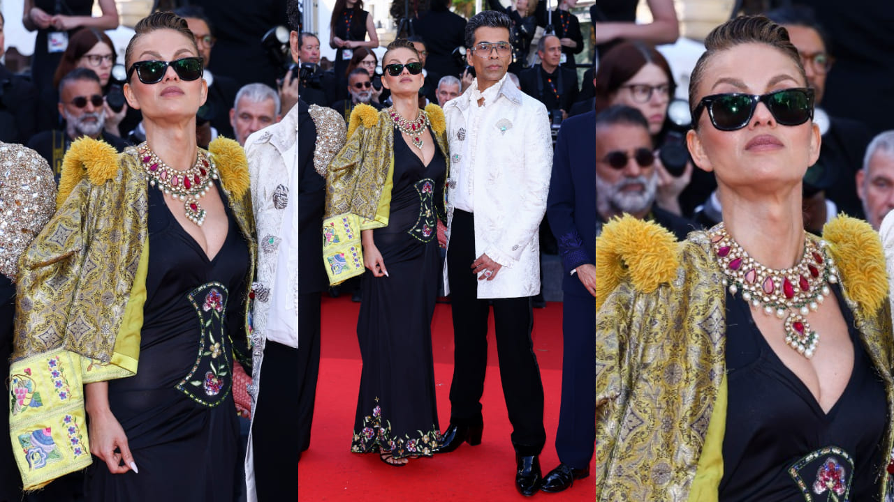 Natasha Poonawalla's iconic Cannes Film Festival 2025 red carpet look with 'Rani Haar' transforms her black Dior dress. PC: Getty Images