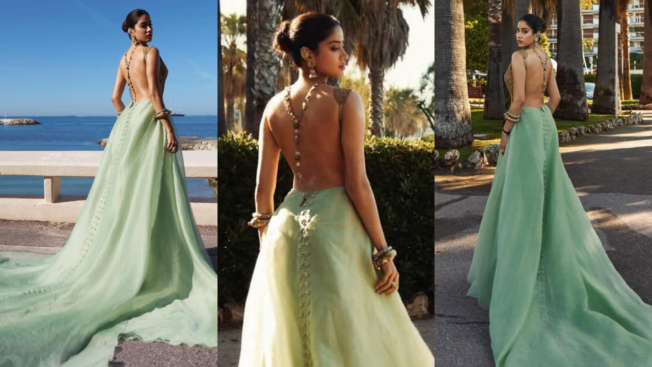 Janhvi Kapoor is decked in traditional jewelry with backless Anamika Khanna gown at Cannes premiere of Homebound