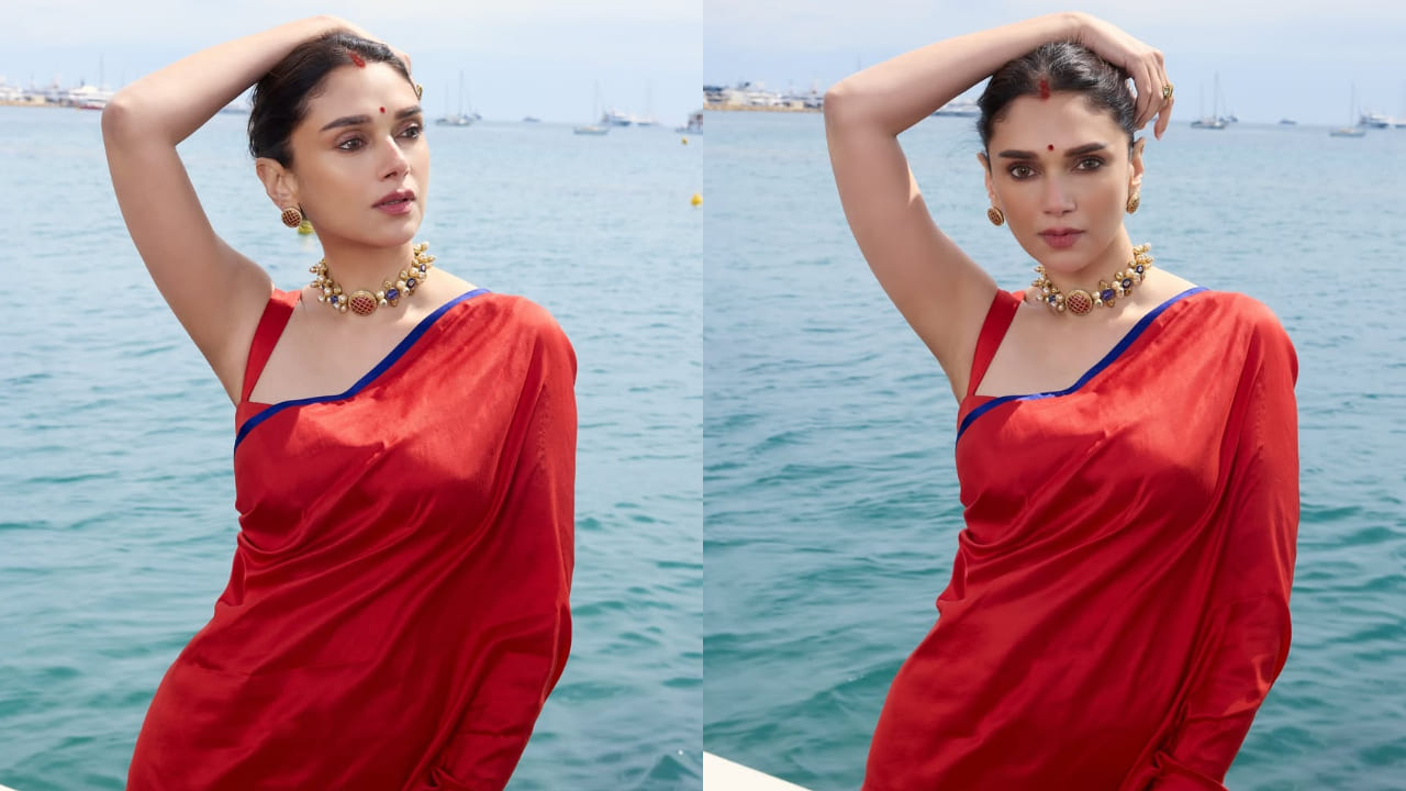 Aditi Rao Hydari wears sindoor and red saree as she flaunts new bride energy at Cannes 2025. PC: Amit Singh, Anant (IG - eastmancolourr), Aditi Rao Hydari IG