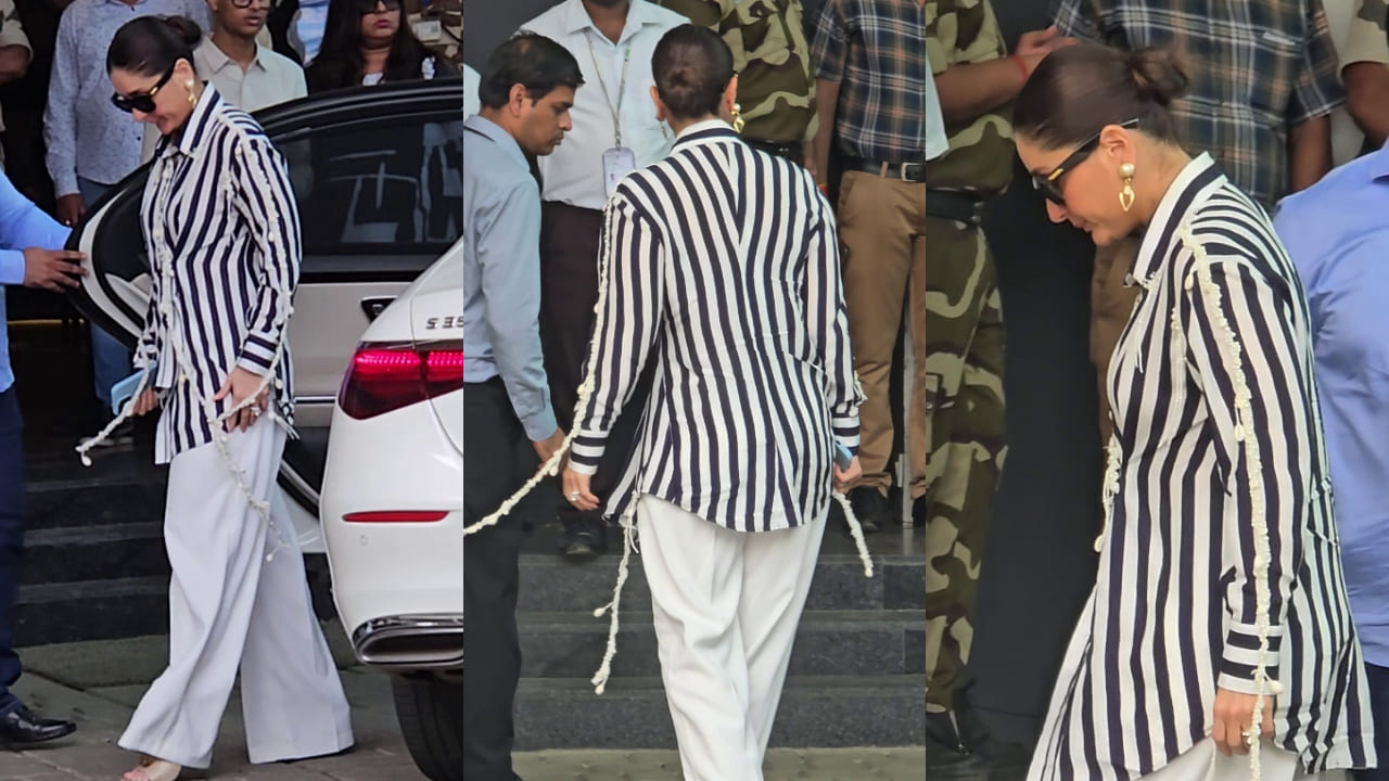 Kareena Kapoor Khan’s black and white airport look is masterclass in effortless styling with unexpected detail. PC: Varinder