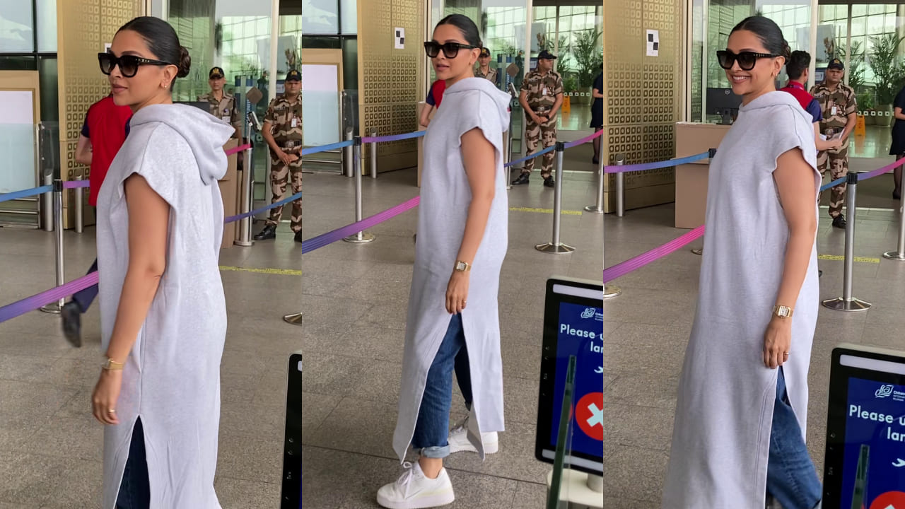 Deepika Padukone wears Rs 1,08,856 jersey dress with watch costing BOMB at Mumbai airport. PC: Bablu, Varinder, APH Images 