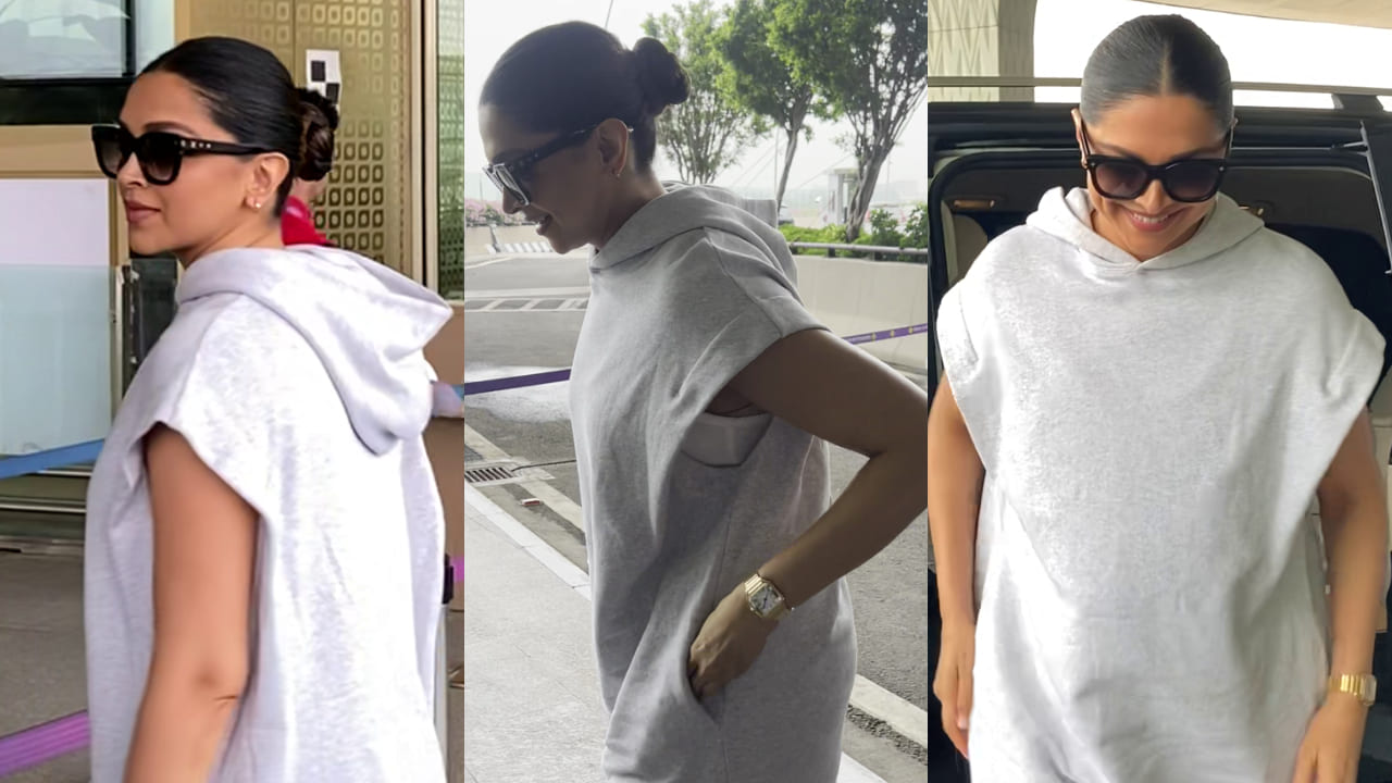 Deepika Padukone wears Rs 1,08,856 jersey dress with watch costing BOMB at Mumbai airport. PC: Bablu, Varinder, APH Images 