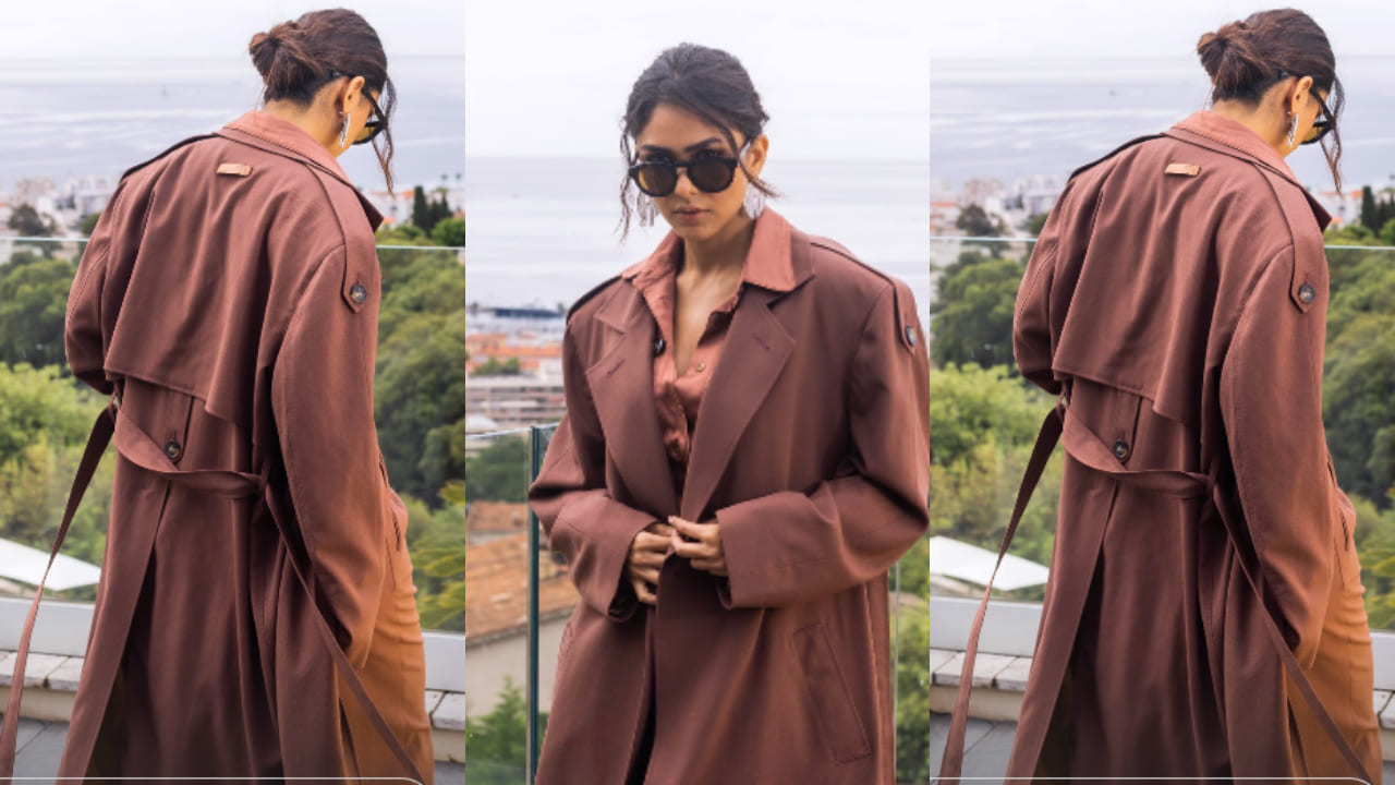 Mrunal Thakur shows how to style trench coat with satin shirt and black formal pants for ultimate CEO vibes