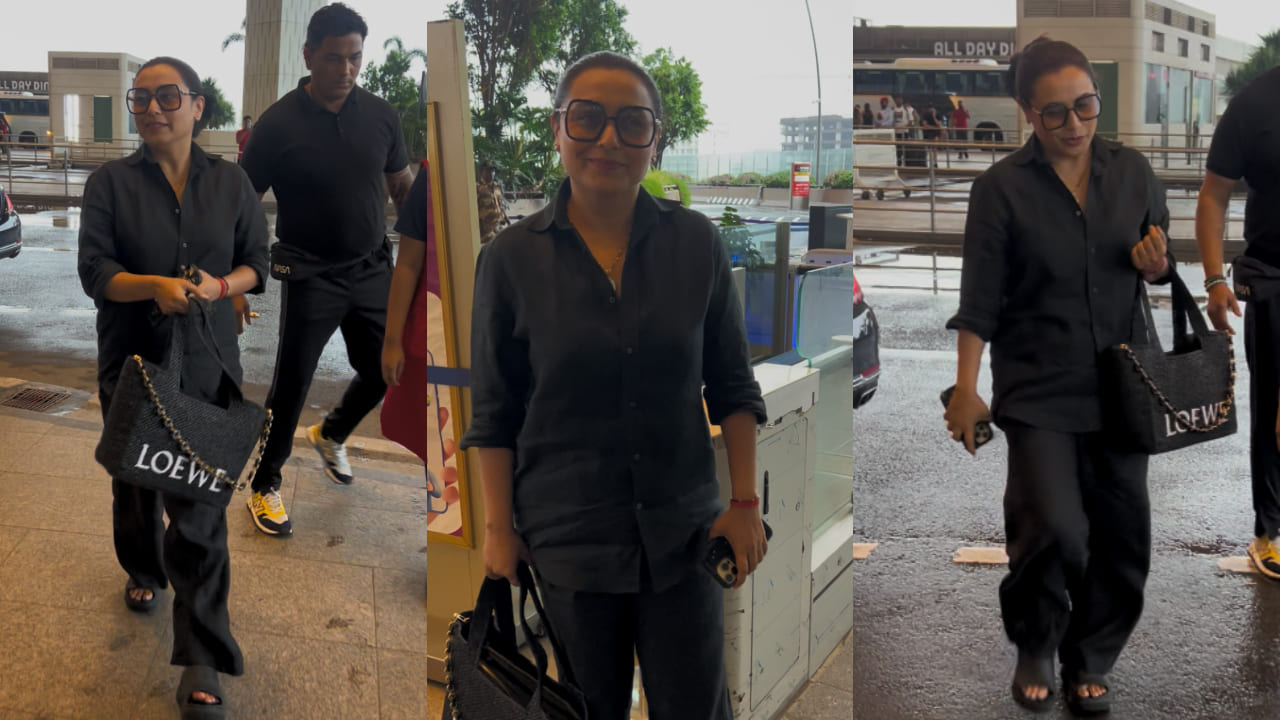 Rani Mukerji pairs Rs 1,30,792 Loewe bag with laidback black co-ord set look 