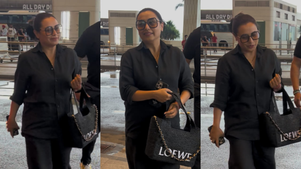 Rani Mukerji pairs Rs 1,30,792 Loewe bag with laidback black co-ord set look 