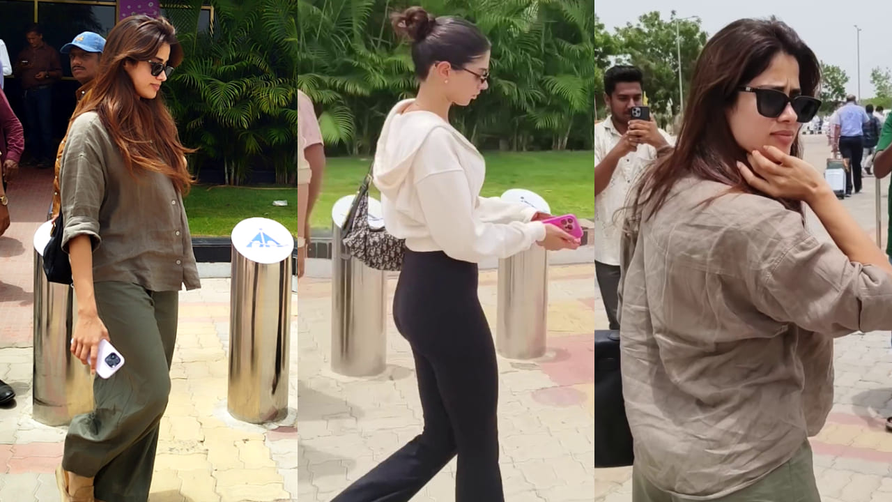 Janhvi Kapoor and Khushi Kapoor serve opposite airport fashion looks, carry Dior bag worth Rs 4,95,000. PC: APH Images