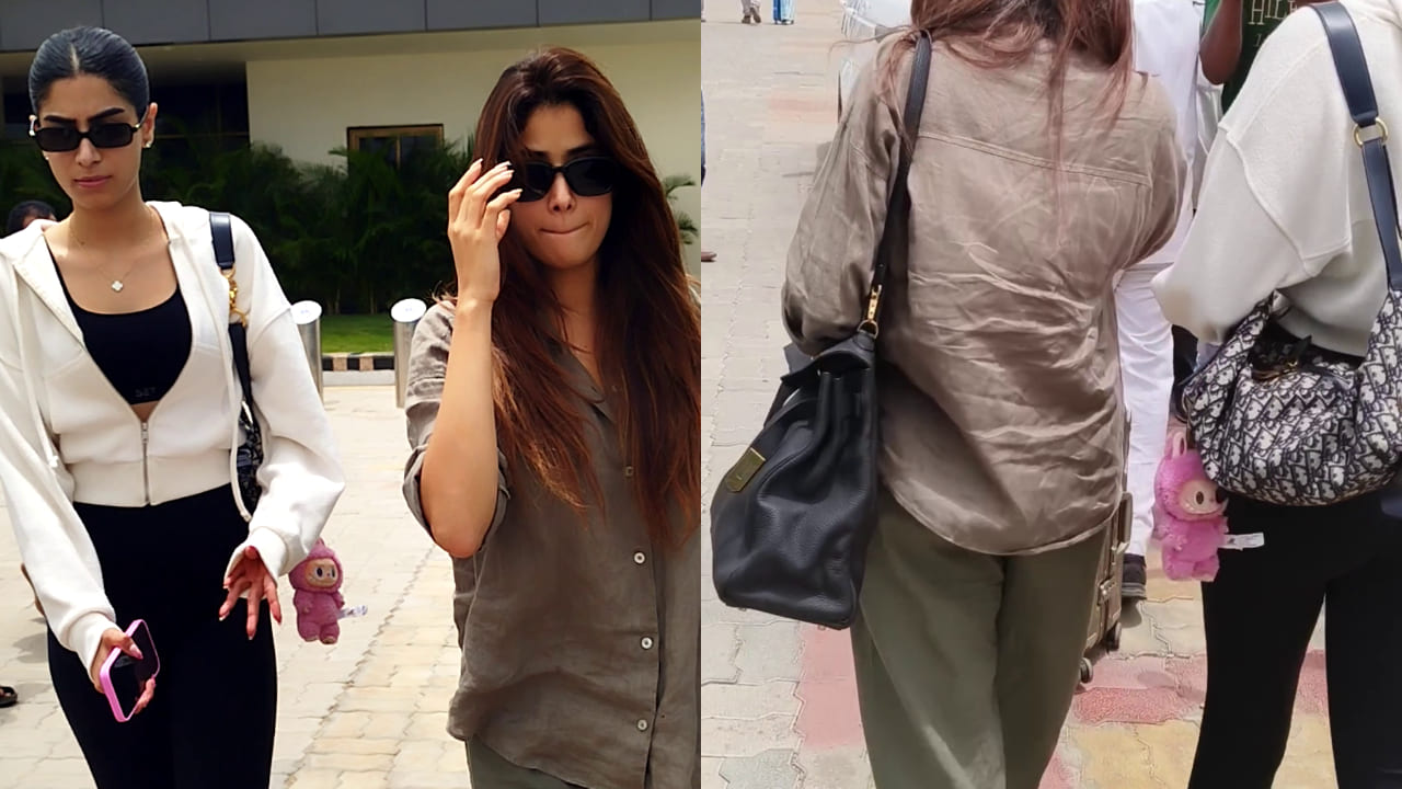 Janhvi Kapoor and Khushi Kapoor serve opposite airport fashion looks, carry Dior bag worth Rs 4,95,000. PC: APH Images