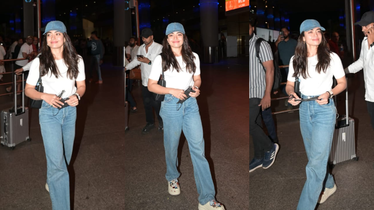 Rashmika Mandanna flaunts ‘not-so-basic’ denim look in straight-leg jeans and matching cap at airport