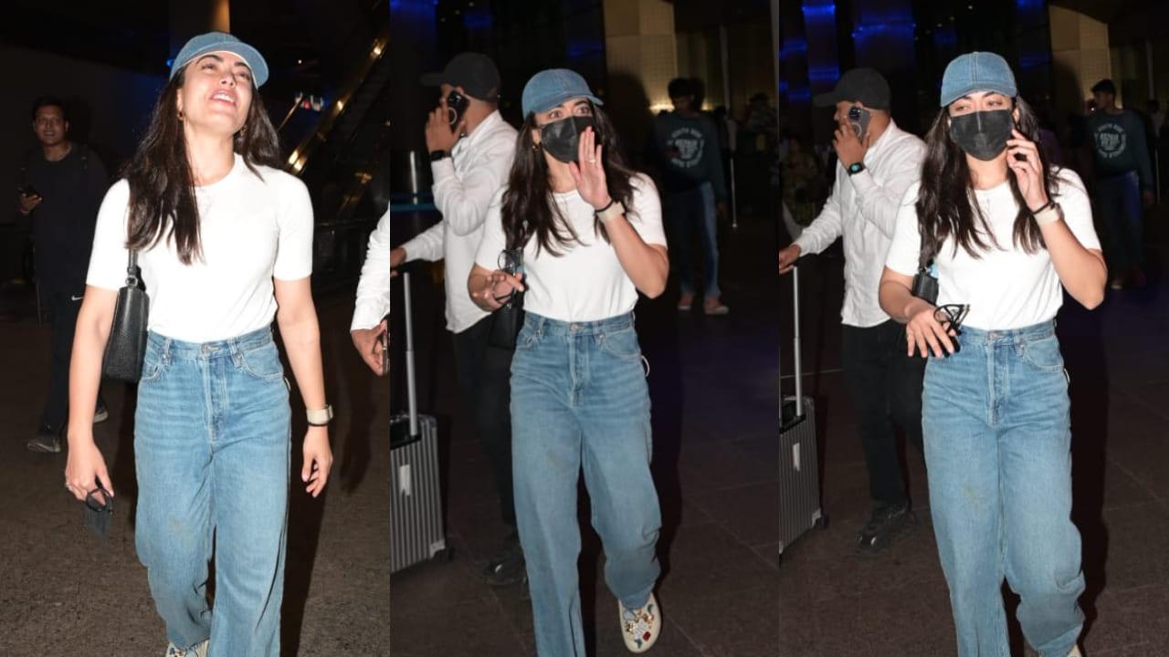 Rashmika Mandanna flaunts ‘not-so-basic’ denim look in straight-leg jeans and matching cap at airport