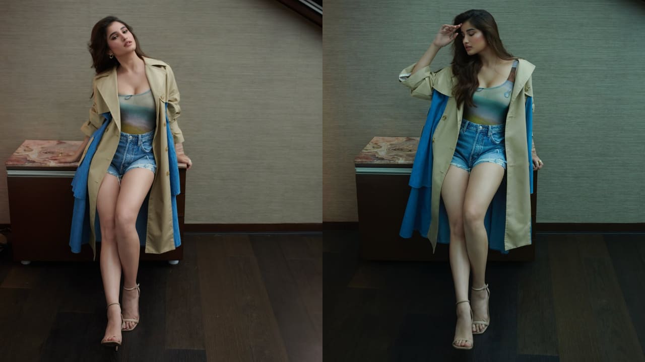 Rasha Thadani serves Gen Z look in Rs 80,000 trench coat, bold top and shorts. PC: Vaishnav Praveen 