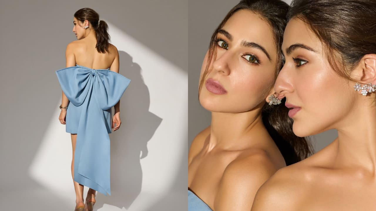 Sara Ali Khan wears Rs 20,344 mini dress but bow detailing at back serves Barbie in blue vibes