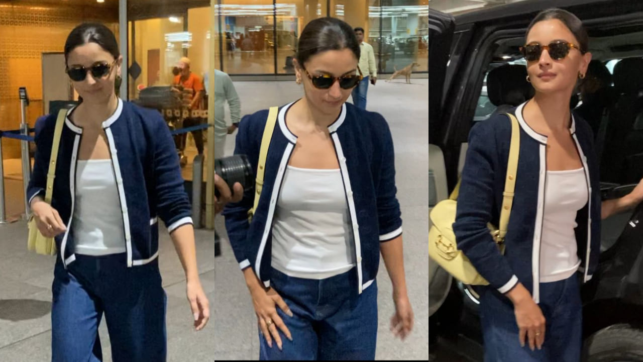 Alia Bhatt returns from Cannes sporting Rs 1,64,848 blue cardigan and yellow shoulder bag at Mumbai airport