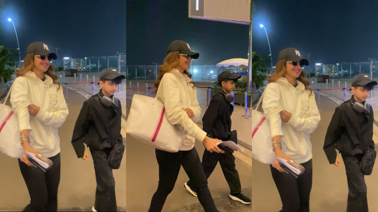 Airport look: Shilpa Shetty styles her white hoodie with limited edition bag and cool sunglasses