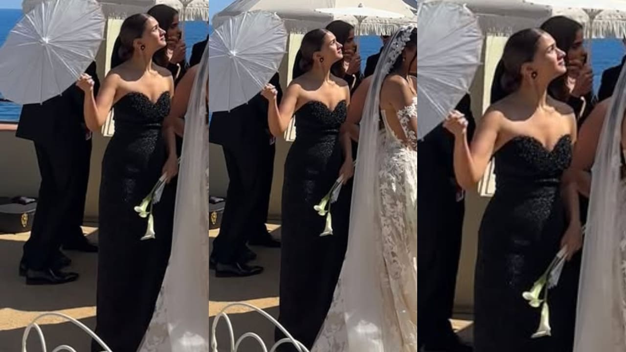 Alia Bhatt’s all-black bridesmaid look is equal parts HOT and elegant at her best friend’s wedding in Spain. PC: Rushi's IG, Saurabh Das