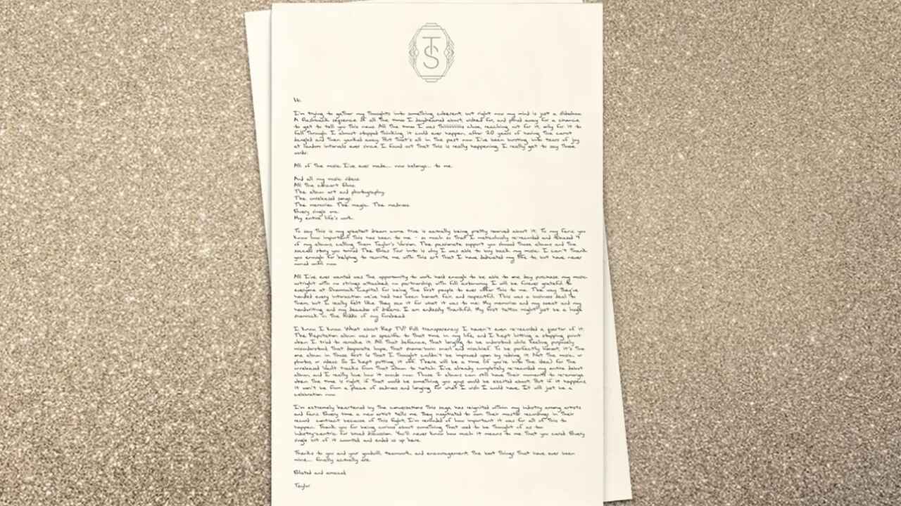 Taylor Swift's Letter via official website