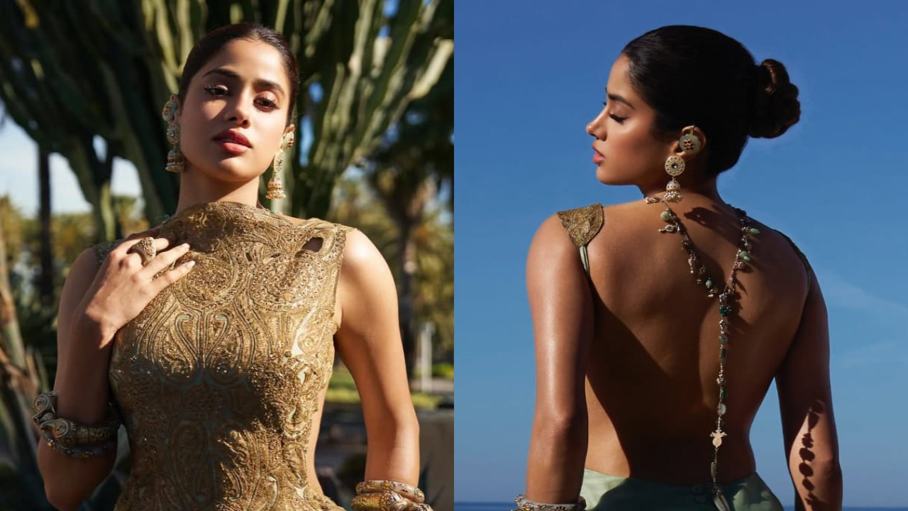 Janhvi Kapoor is decked in traditional jewelry with backless Anamika Khanna gown at Cannes premiere of Homebound (PC: The House Of Pixels) Janhvi Kapoor