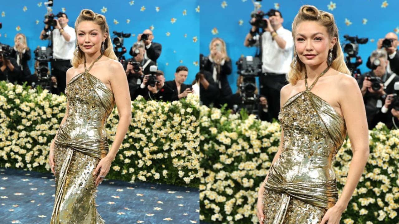 Met Gala 2025: Gigi Hadid opts for victory roll hairstyle, looking vision in gold with custom Miu Miu outfit (PC: Getty Images) Gigi Hadid