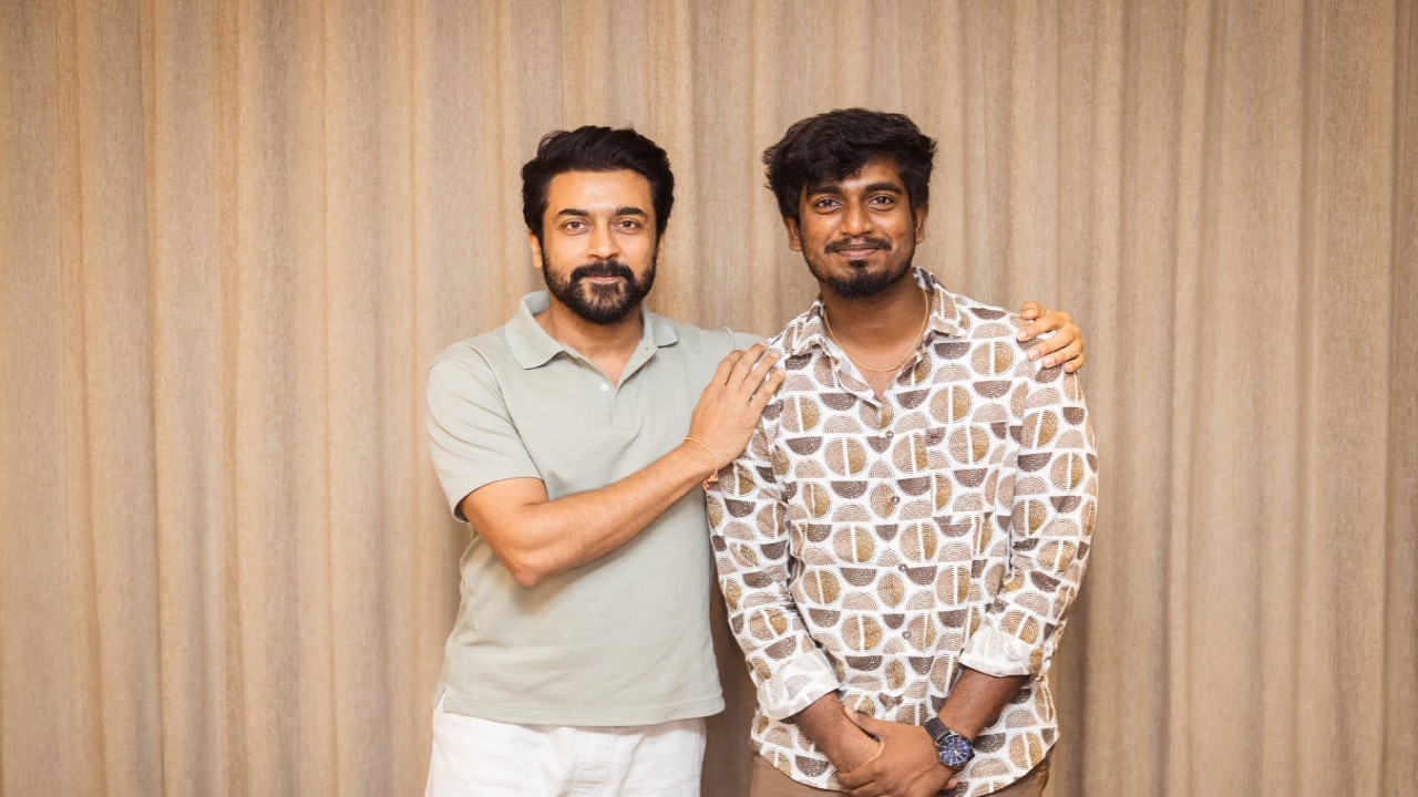 Suriya meets Tourist Family director Abishan Jeevinth (PC: Abishan Jeevinth, X) Suriya meets Tourist Family director Abishan Jeevinth