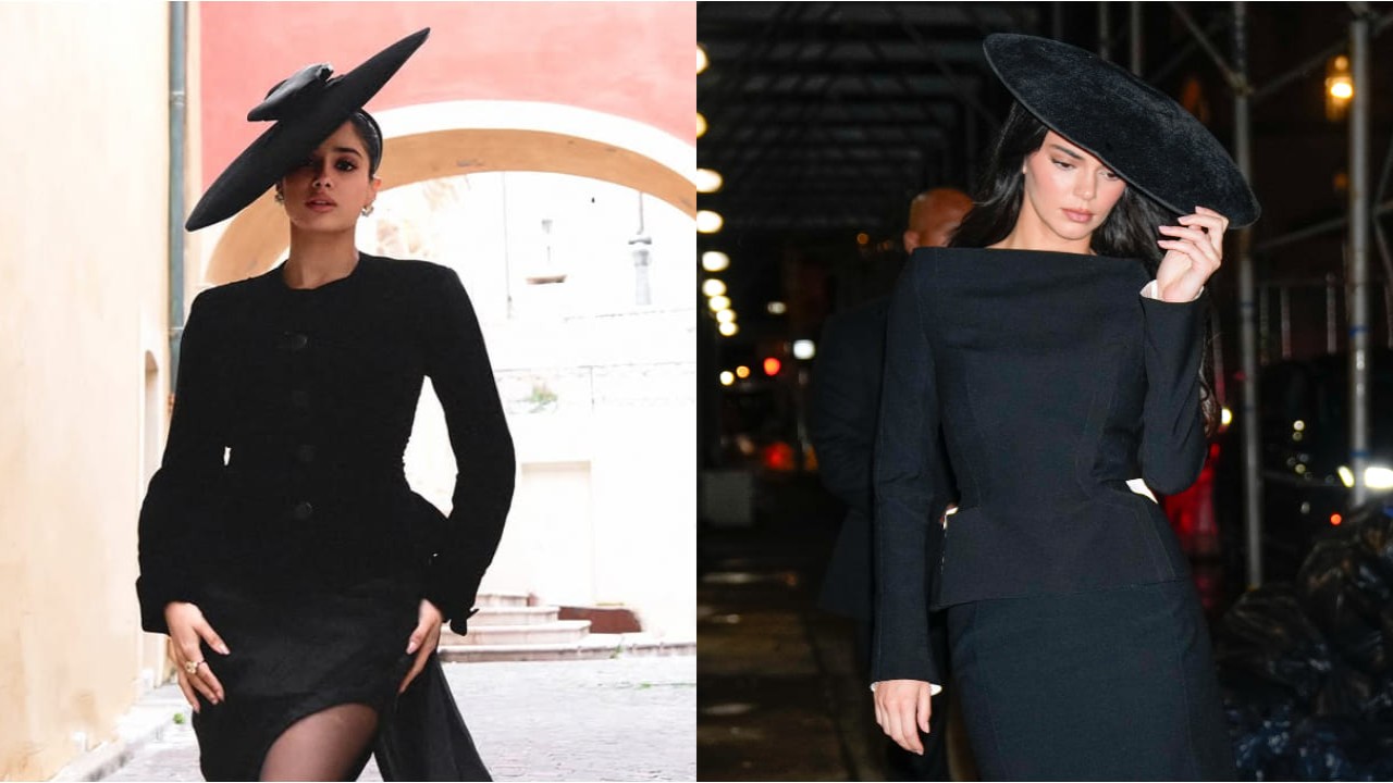 Janhvi Kapoor vs Kendall Jenner fashion face-off: Who pulled off Bridgerton-style hat look better? PC: Getty Images, Vaishnav Praveen Janhvi Kapoor and Kendall Jenner
