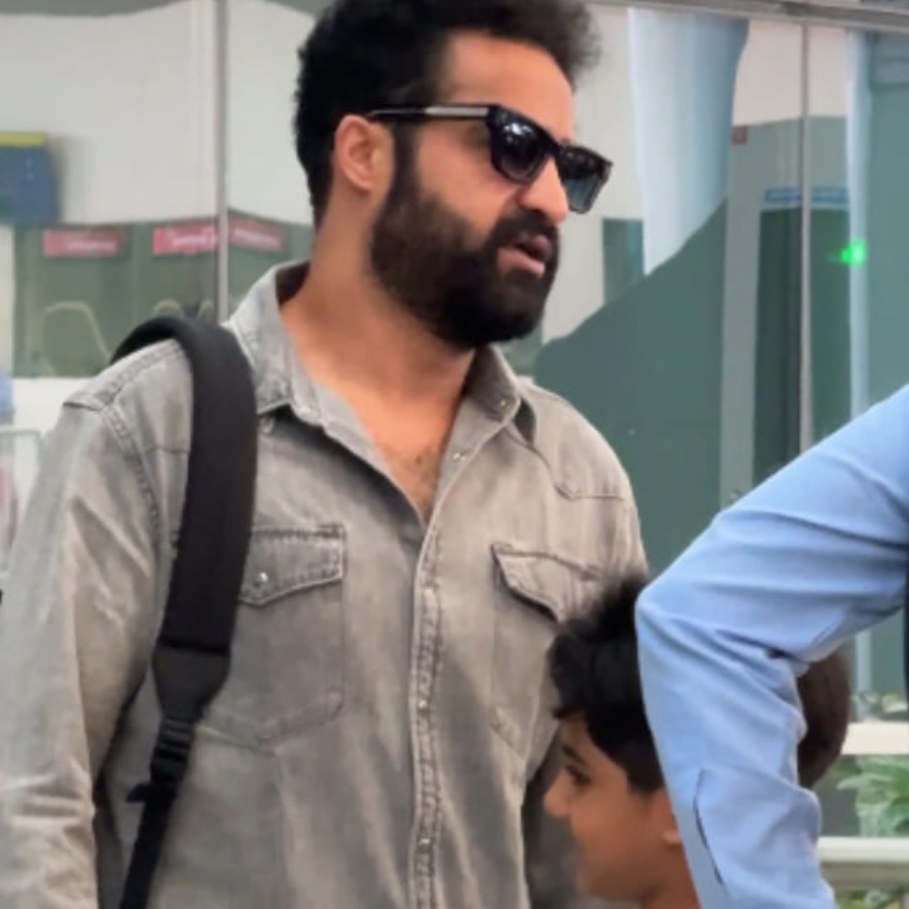 Jr NTR spotted in his new casual look along with son Bhargav Ram; WATCH