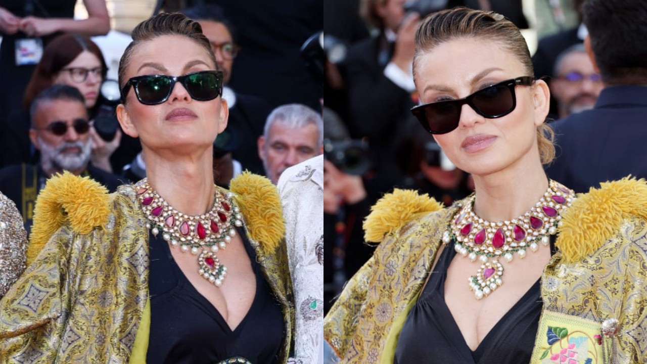 Natasha Poonawalla's iconic Cannes Film Festival 2025 red carpet look with 'Rani Haar' transforms her black Dior dress. PC: Getty Images Natasha Poonawalla