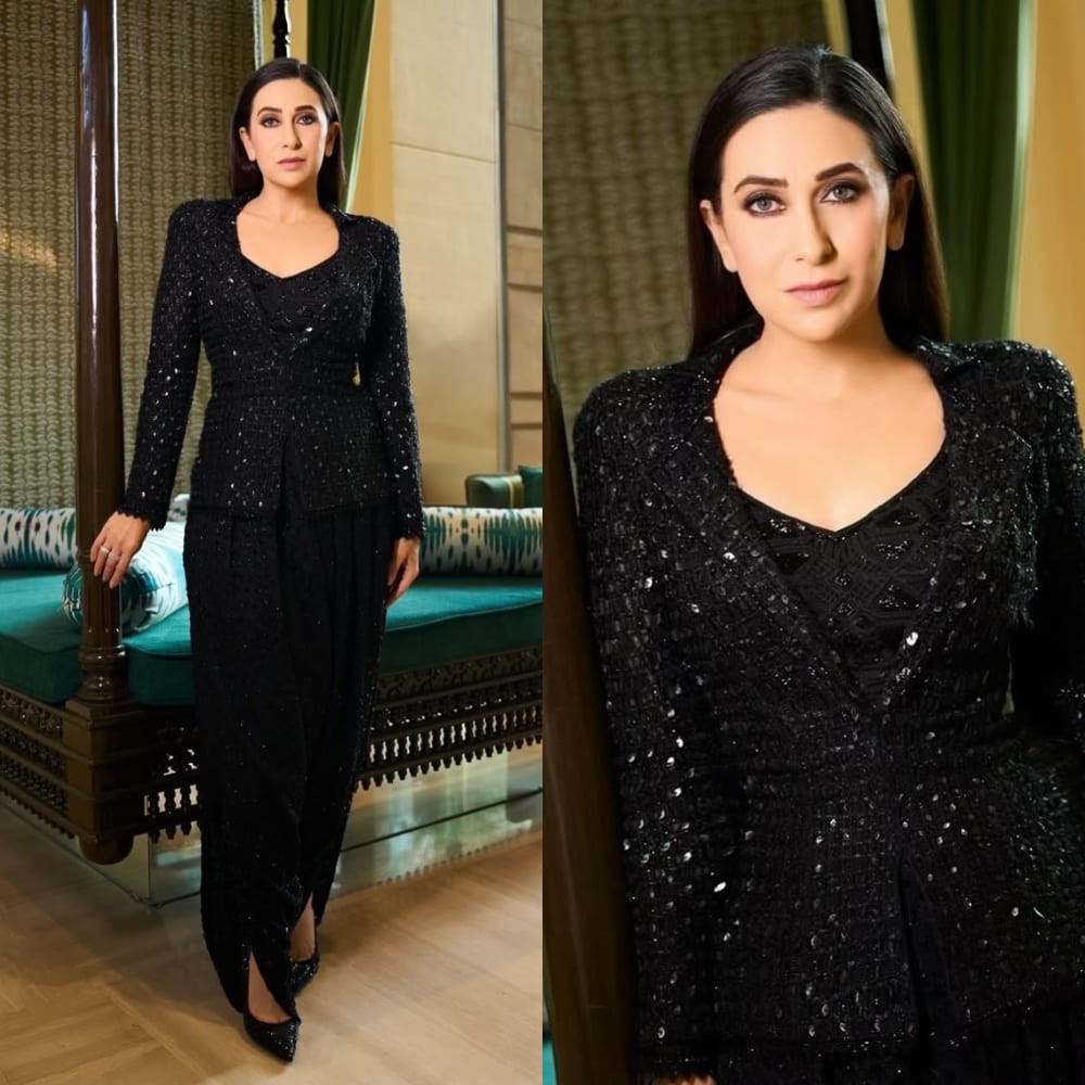  Karisma Kapoor proves black is timeless in blazer and dhoti pants set by Ritika Mirchandani