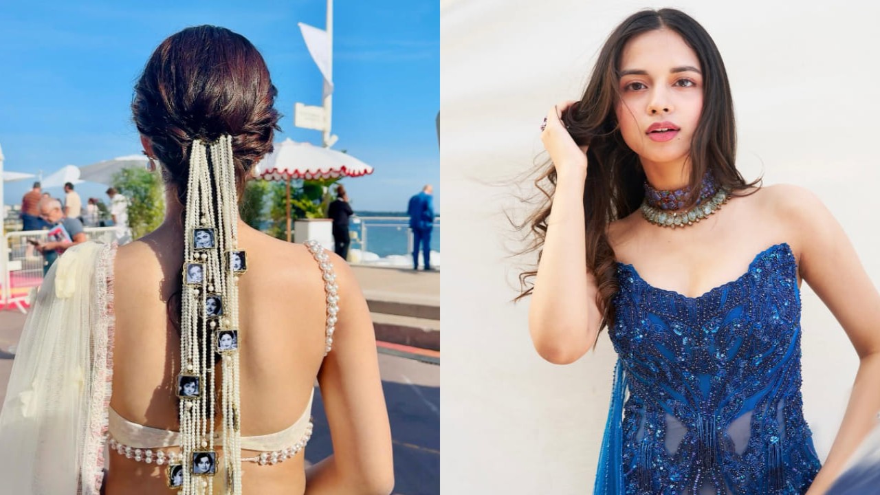 Cannes Film Festival 2025: Nitanshi Goel's hairstyle has photos of Rekha, Sridevi with custom hair accessory (PC: Toshit & Tanya (Black Frames), Nitanshi Goel team) Nitanshi Goel