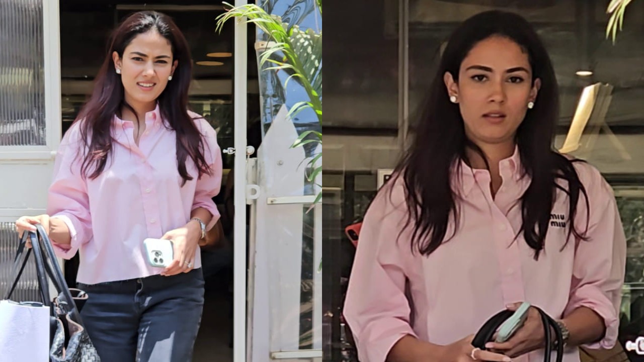 Mira Kapoor pairs Rs 1,15,000 pink shirt with knee-slash jeans for sunny day outing. PC: APH images Mira Kapoor