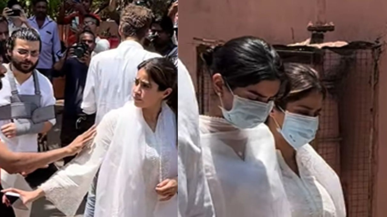 Picture Courtesy: Pinkvilla Instagram Janhvi Kapoor’s BF Shikhar Pahariya stands like a strong pillar for her and sister Khushi Kapoor at grandmother Nirmal Kapoor’s funeral