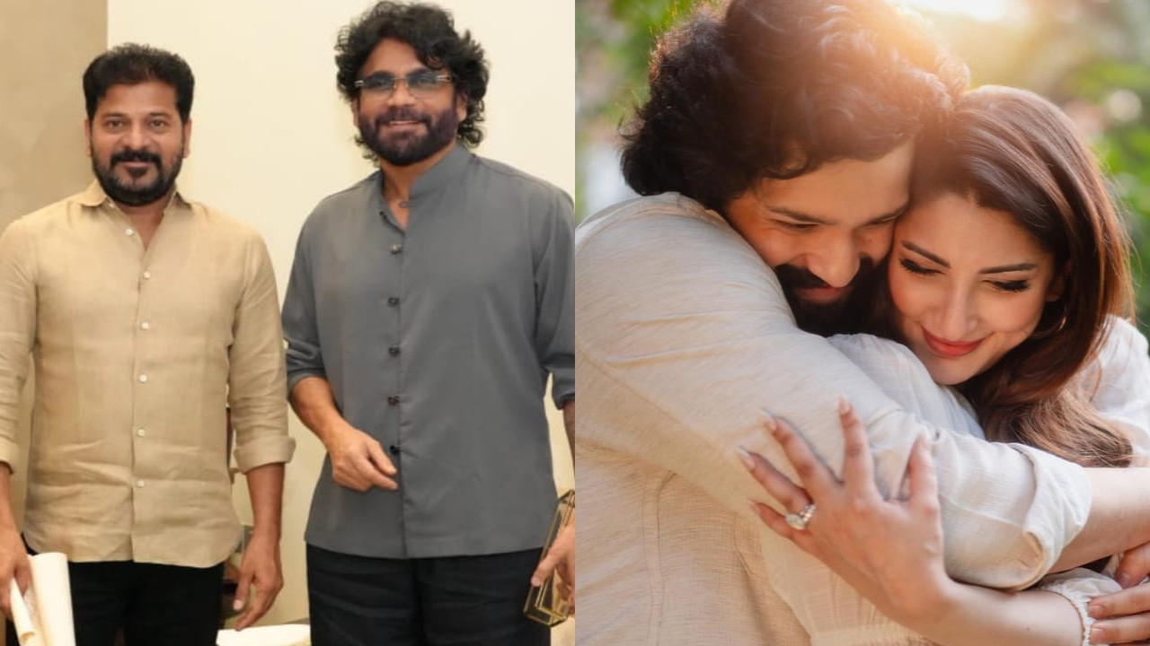 Nagarjuna Akkineni and wife Amala give Telangana CM Revanth Reddy first invite to son Akhil’s wedding (PC: Team Nagarjuna/Akhil, IG) Nagarjuna Akkineni and wife Amala give Telangana CM Revanth Reddy first invite to son Akhil’s wedding