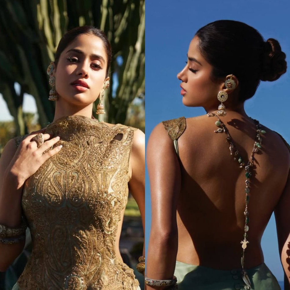 Janhvi Kapoor is decked in traditional jewelry with backless Anamika Khanna gown at Cannes premiere of Homebound