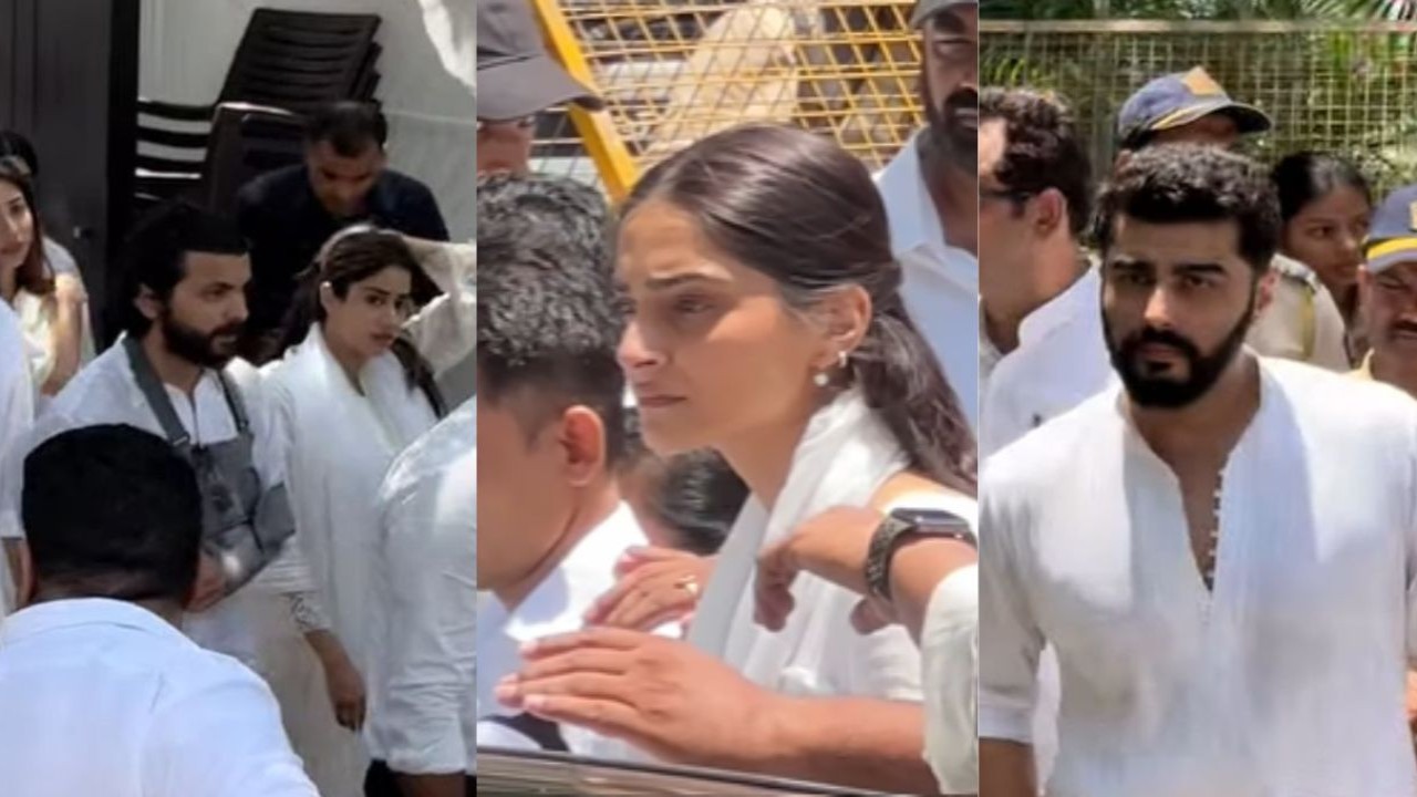 Picture Courtesy: Pinkvilla Anil Kapoor’s mom Nirmal Kapoor’s funeral: Emotional Janhvi Kapoor with injured Shikhar Pahariya, Sonam Kapoor, Arjun Kapoor and others pay last respects