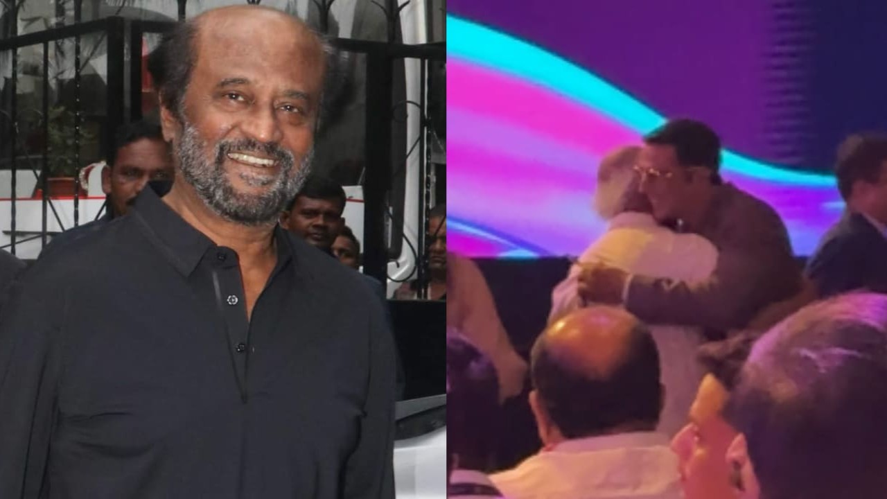 Rajinikanth hugs Akshay Kumar as he arrives to attend WAVES 2025, daughter Aishwaryaa joins (PC: Pinkvilla) Pinkvilla