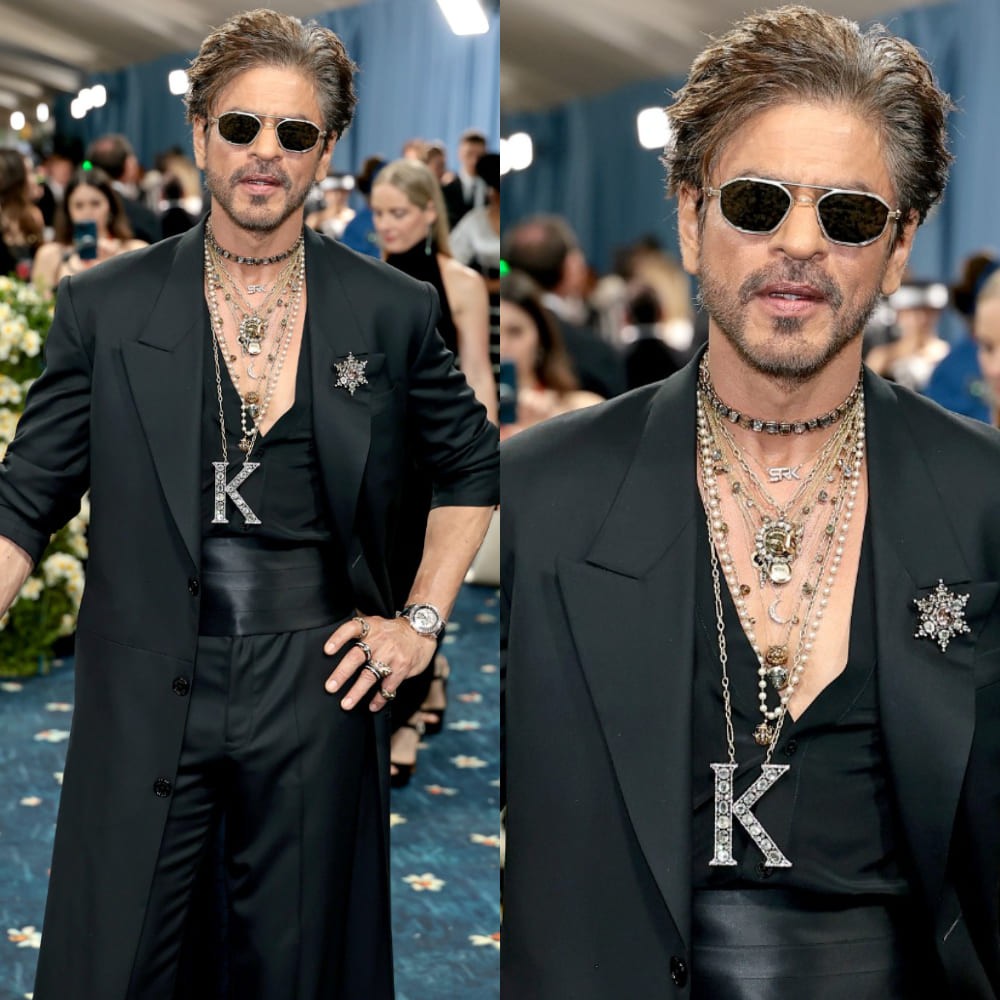 Met Gala 2025: Shah Rukh Khan holds Tiger sceptre in hand as he walks red carpet wearing layered stacks of Sabyasachi neckpieces, K locket with tailored black suit