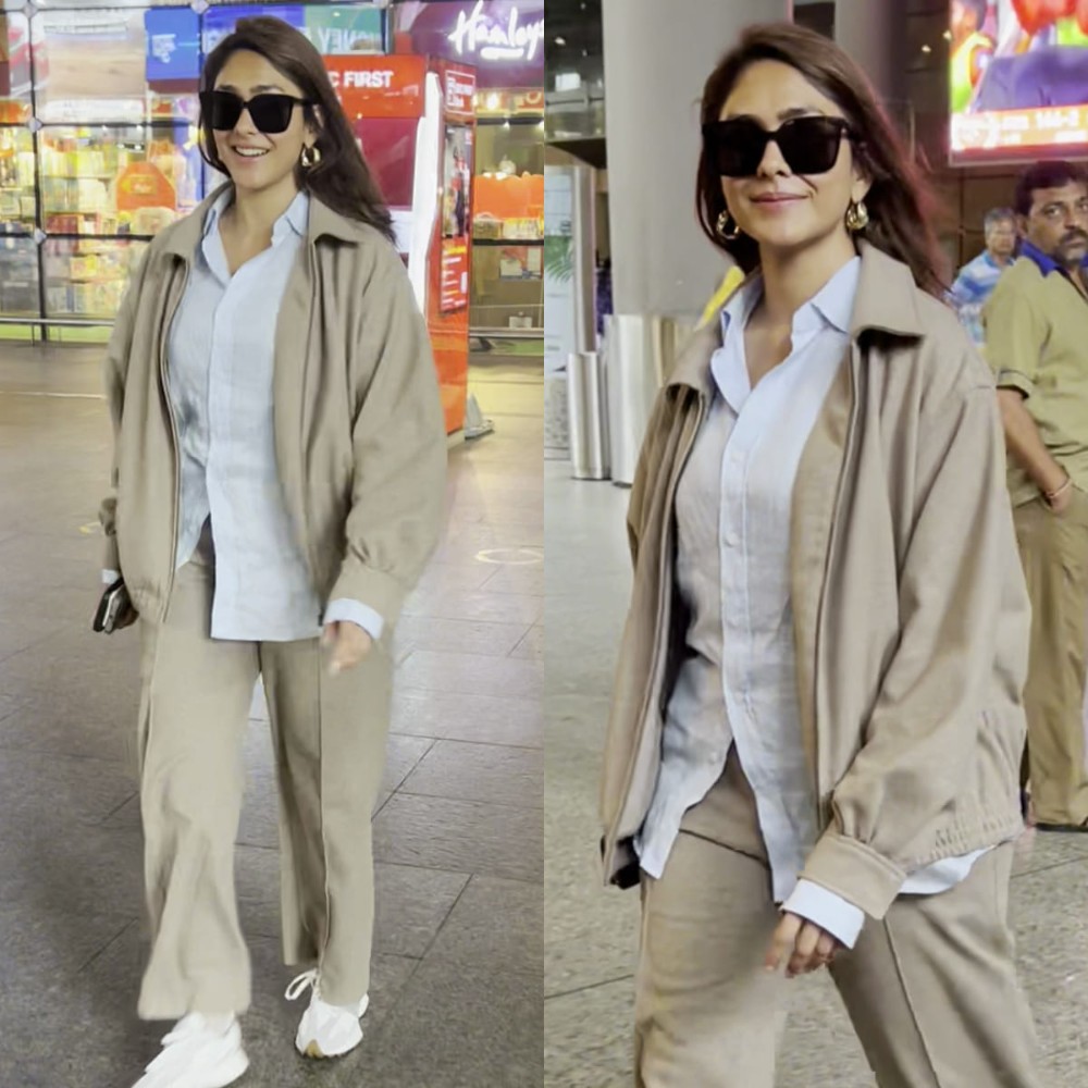 Mrunal Thakur wears comfy tracksuit with formal shirt and Rs 23,000 sunglasses at Mumbai airport
