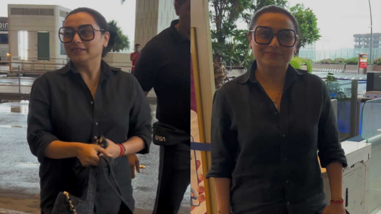 Rani Mukerji pairs Rs 1,30,792 Loewe bag with laidback black co-ord set look (PC: Varinder) Rani Mukerji