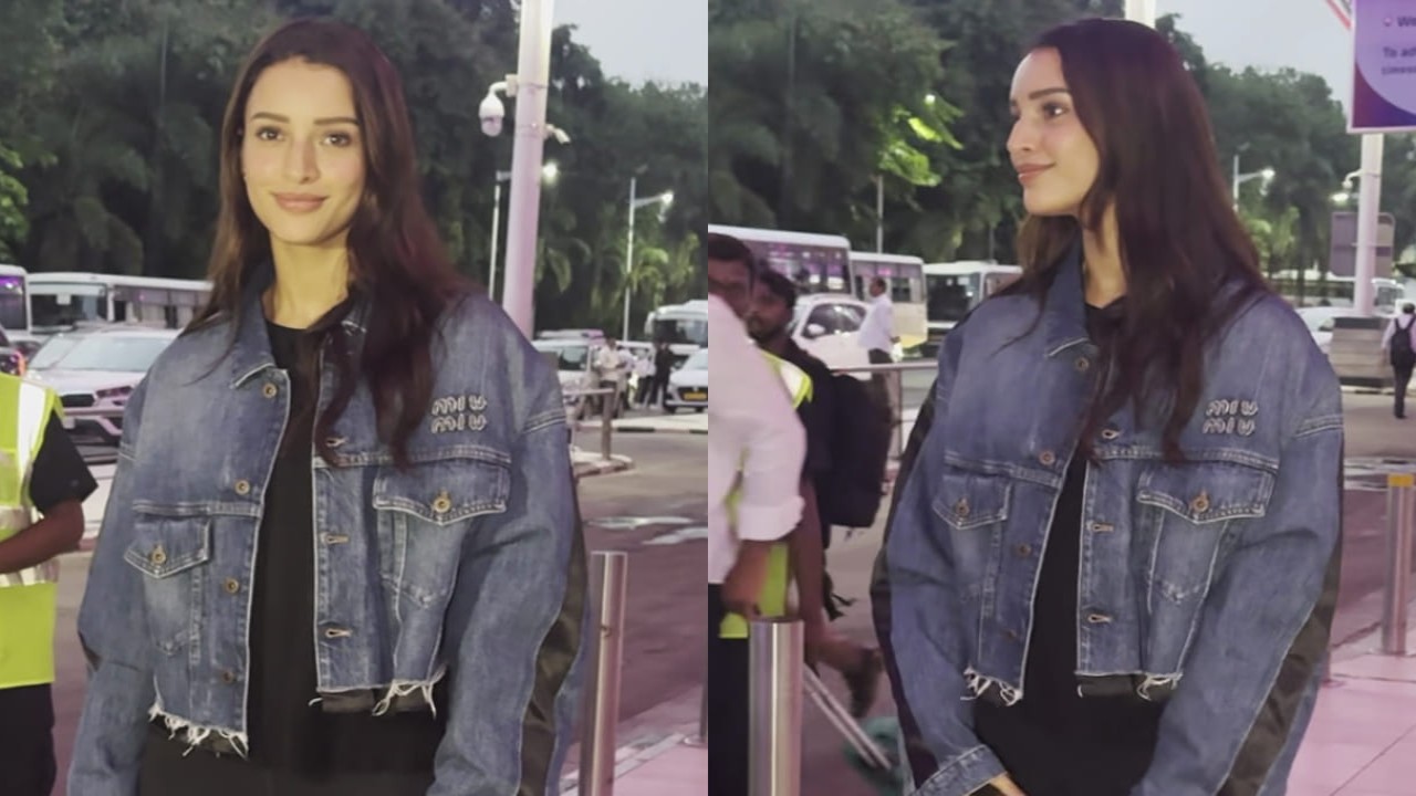 Triptii Dimri exudes biker girl energy in dual-toned Miu Miu denim jacket and Rs 3,19,000 bag. PC: Bablu Triptii Dimri