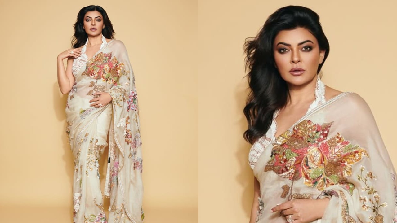 Sushmita Sen looks hot as she serves Mai Hoon Na vibes in breezy lightweight saree and modern blouse. PC: Dhruv Dixit Sushmita Sen